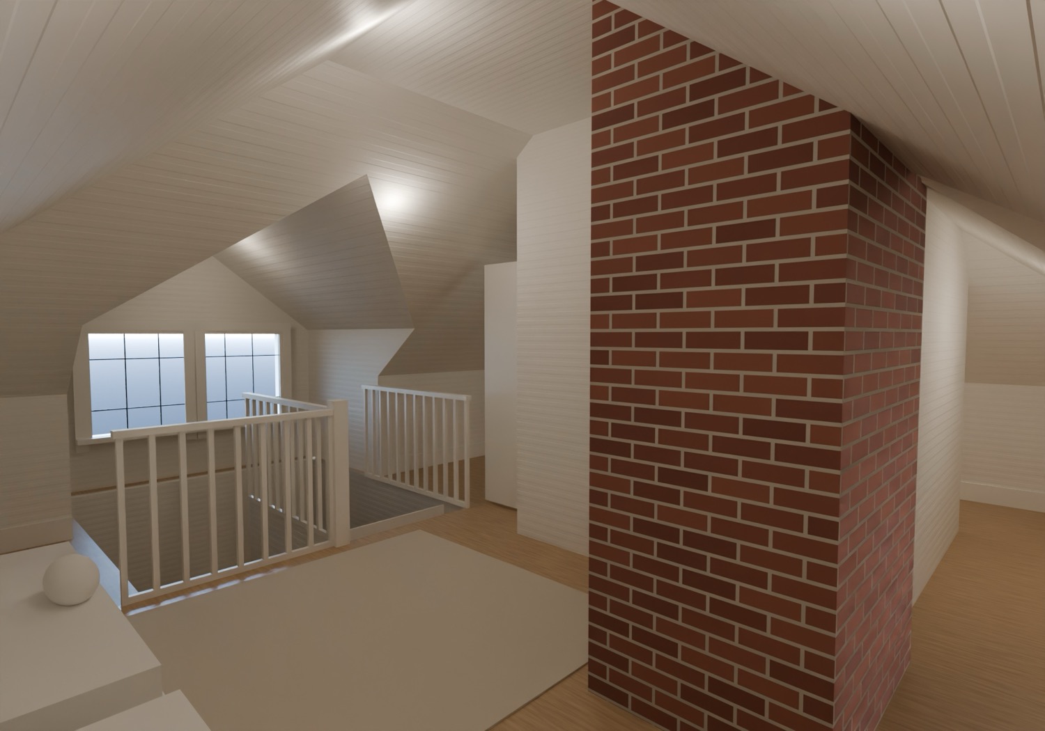 Attic conversion, wide view — dimensioned model